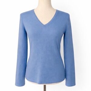 Ann Taylor Cashmere V-Neck Sweater Small Blue Long‎ Sleeve Soft Knit Top Shirt